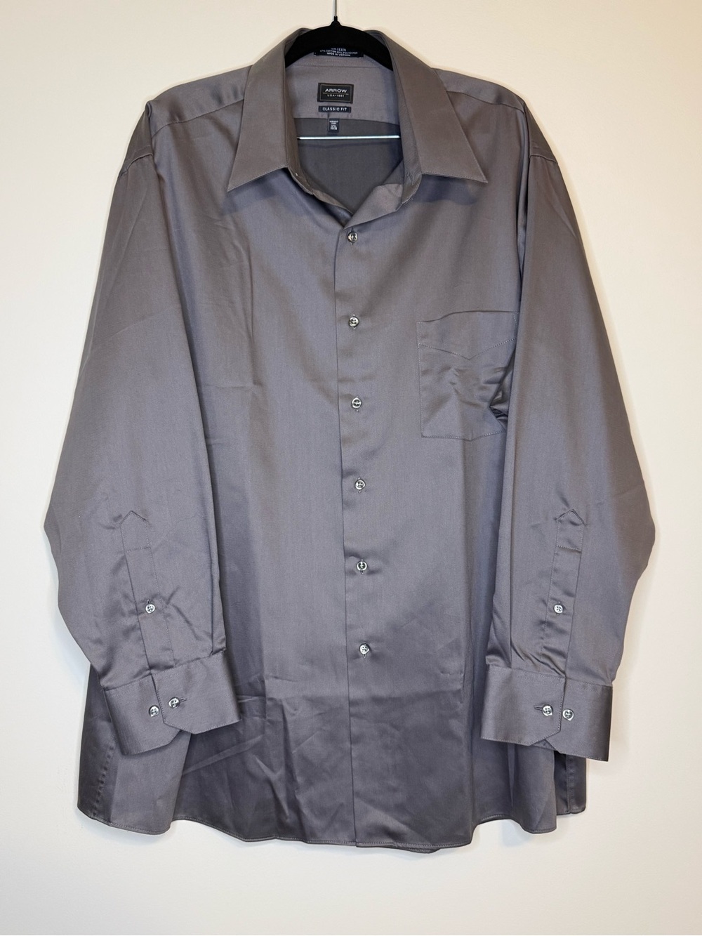 Arrow Men's Long Sleeve Sateen Dress Shirt in Charcoal Gray